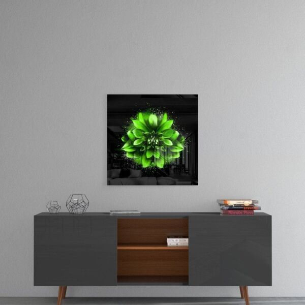 Yeşil Lotus Cam Tablo