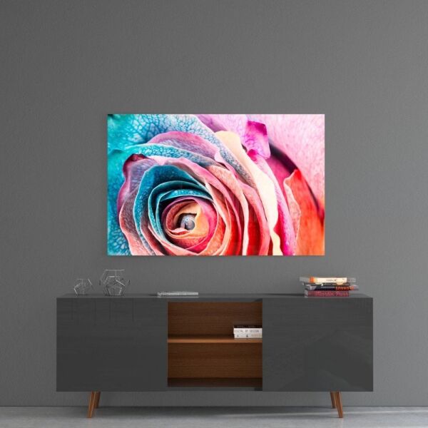 Renkli Gül Cam Tablo