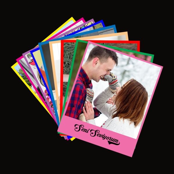 Renkli Zeminli Kişiye Özel Notlu Pola Kart - 20 Adet