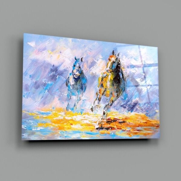 Koşan Atlar Cam Tablo