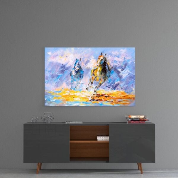 Koşan Atlar Cam Tablo