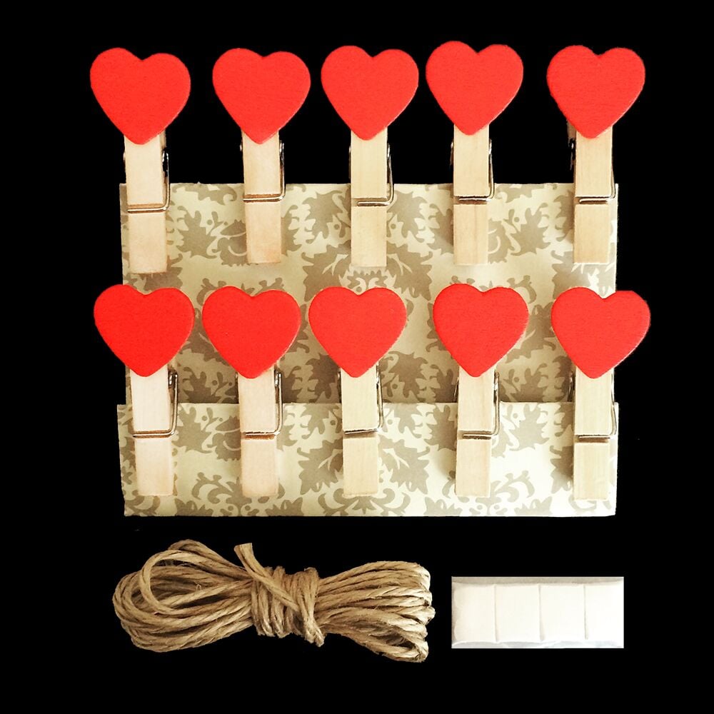 Kırmızı Kalpli Mandal Seti 10’lu (Orta Boy)