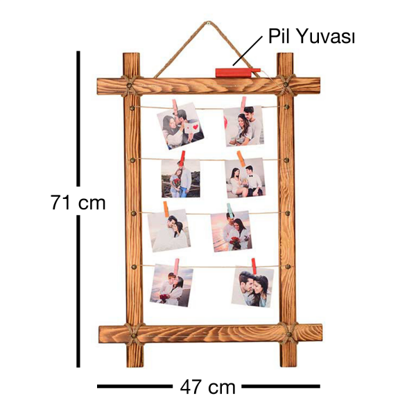 Işıklı ve Mandallı Kişiye Özel Fotoğraf Çerçevesi 47x71 cm