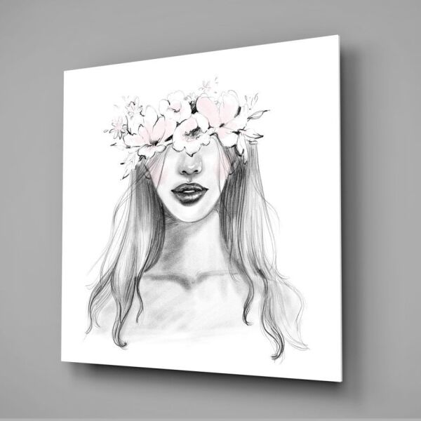 Çiçek Taçlı Kadın Cam Tablo