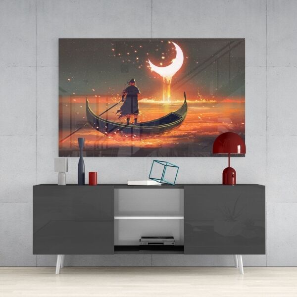 Ayın Kızılı Cam Tablo