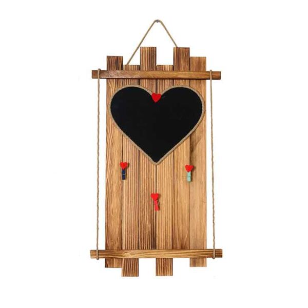 Kalp Kara Tahtalı ve Mandallı Ahşap Fotoğraf Çerçevesi  23x54 cm