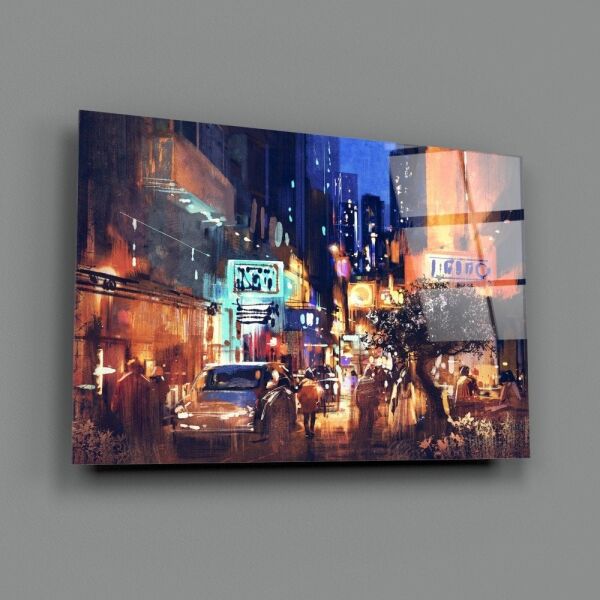 Şehirde Gece Cam Tablo