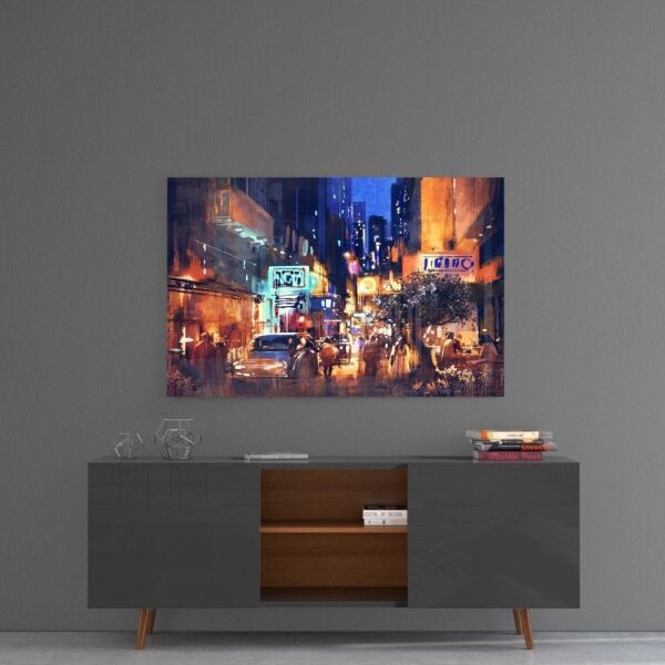 Şehirde Gece Cam Tablo