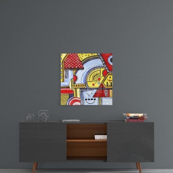 Soyut Evler Cam Tablo