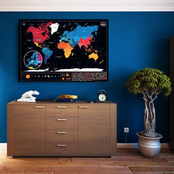 Kazınabilir Dünya Haritası (Siyah) 70x100 cm Scratch Map