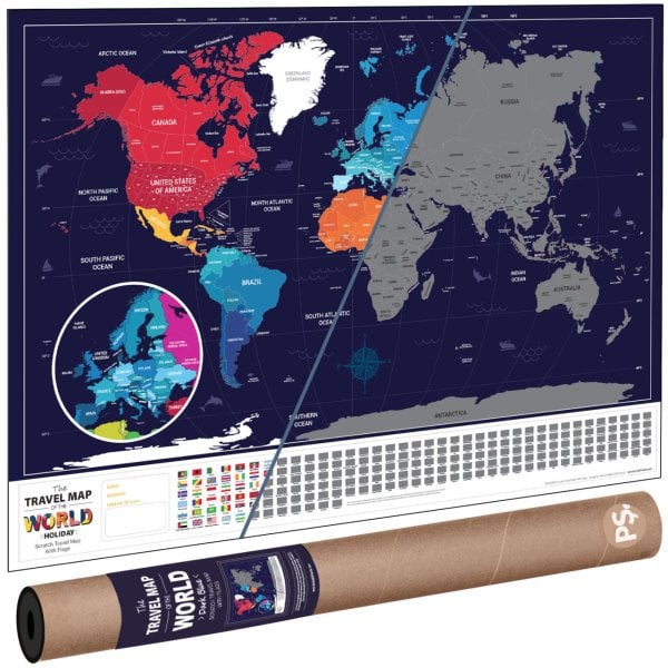 Kazınabilir Dünya Haritası (Koyu Mavi) 70x100 cm Scratch Map