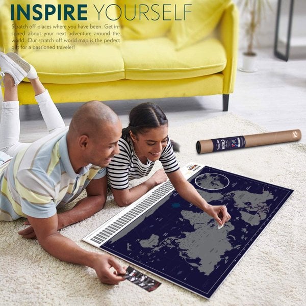 Kazınabilir Dünya Haritası (Koyu Mavi) 70x100 cm Scratch Map