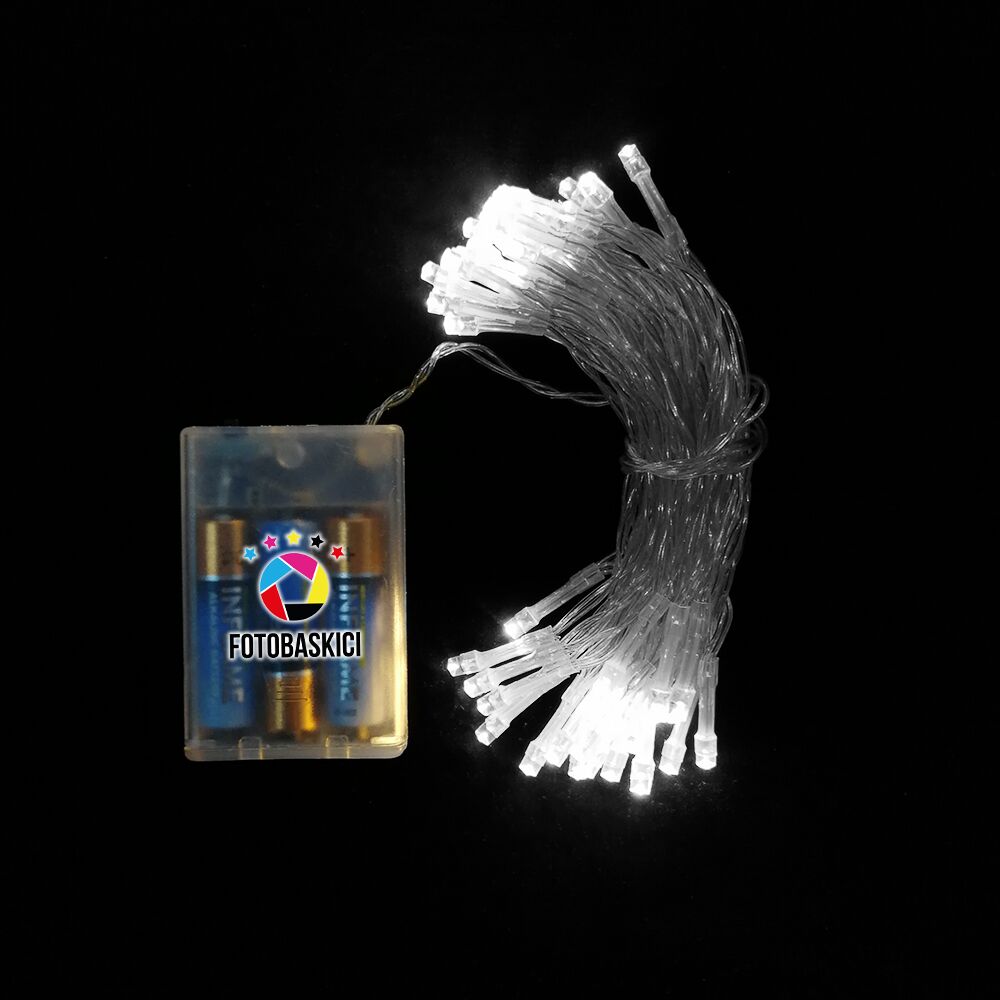 5 Metre Şeffaf Kablolu Pilli Led Işık (Beyaz)