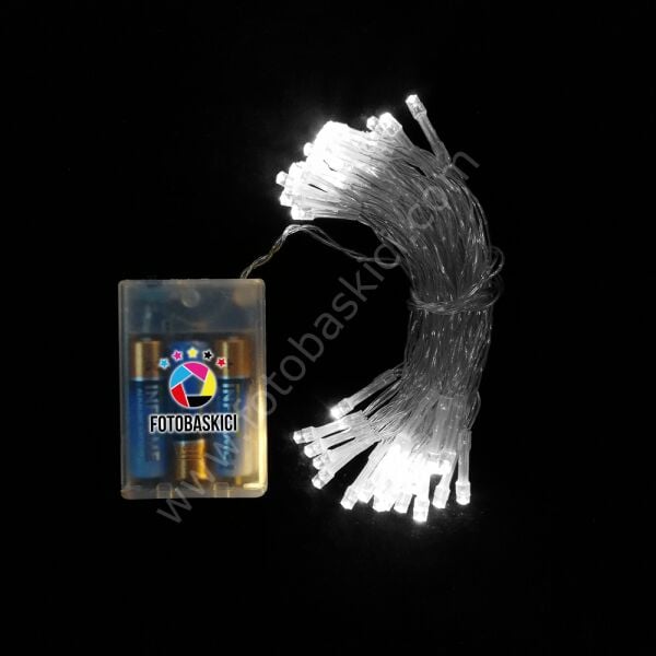 5 Metre Şeffaf Kablolu Pilli Led Işık (Beyaz)