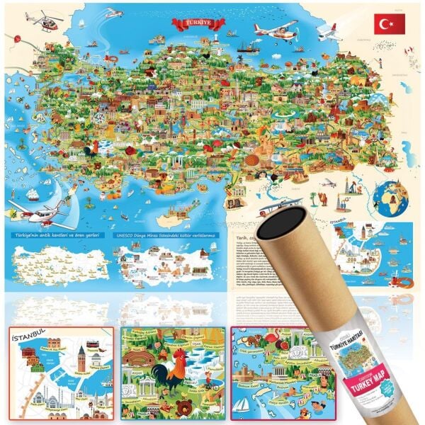 Kültürel Eğitici Öğretici Turistik Türkiye Karikatür Haritası 70x100 cm