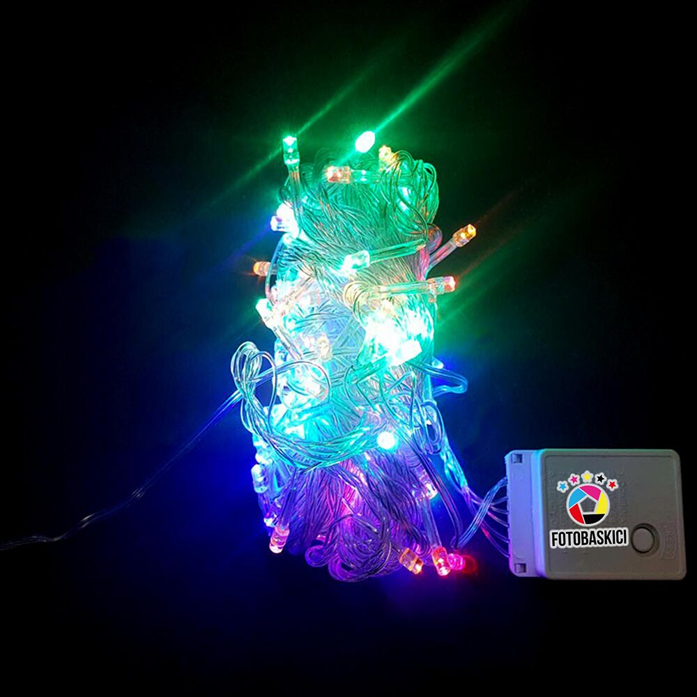 10 Metre Şeffaf Kablolu Fişli Led Işık (Karışık Renk)