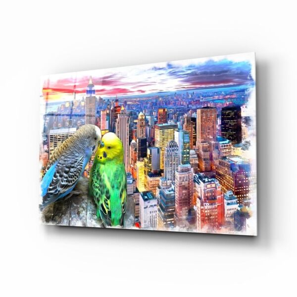 Muhabbet Kuşları Cam Tablo