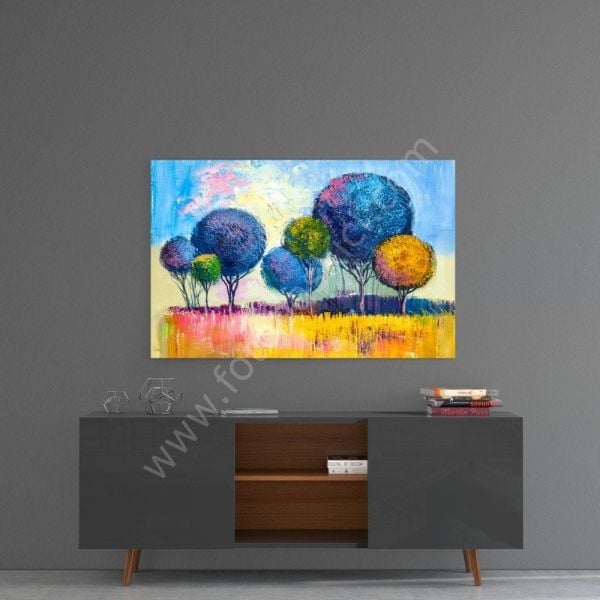 Renkli Ağaçlar Cam Tablo