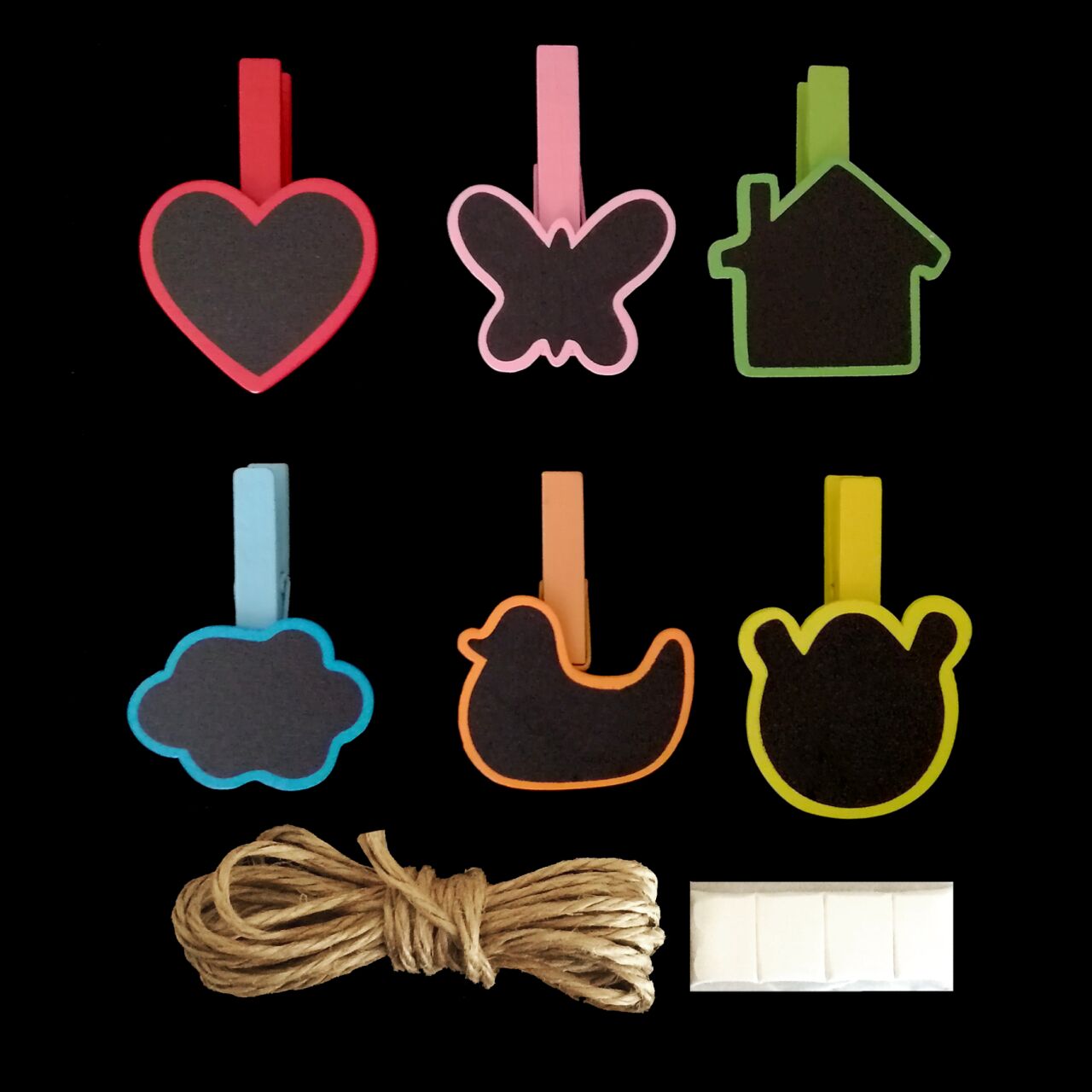 Yazı Tahtalı Renkli Mandal Seti 6’lı (Büyük Boy)