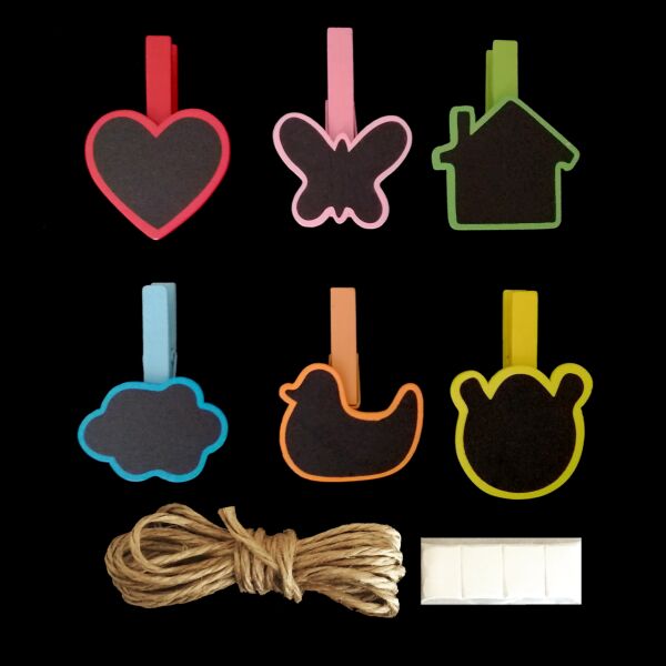 Yazı Tahtalı Renkli Mandal Seti 6’lı (Büyük Boy)