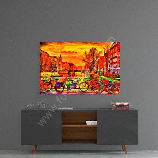 Bisiklet ve Şehir Cam Tablo