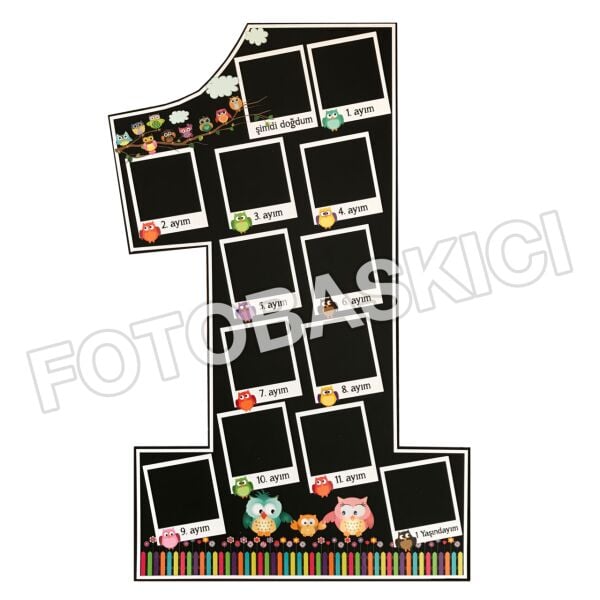 Baykuş Figürlü ve Ayaklı 1 Yaş Fotoğraf Panosu