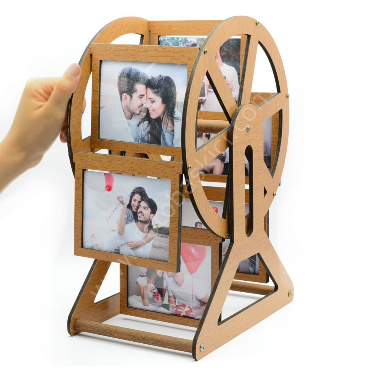 12 Fotoğraflı Ahşap Dönme Dolap Çerçeve 25x17x36 cm