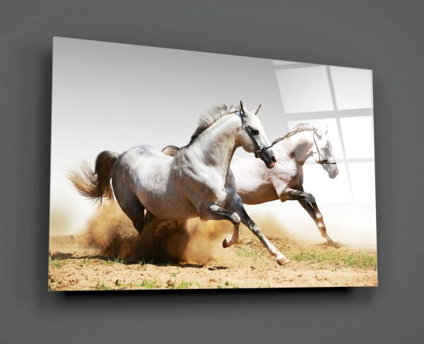 Koşan Atlar Cam Tablo