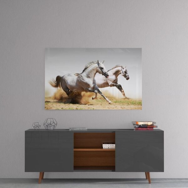 Koşan Atlar Cam Tablo