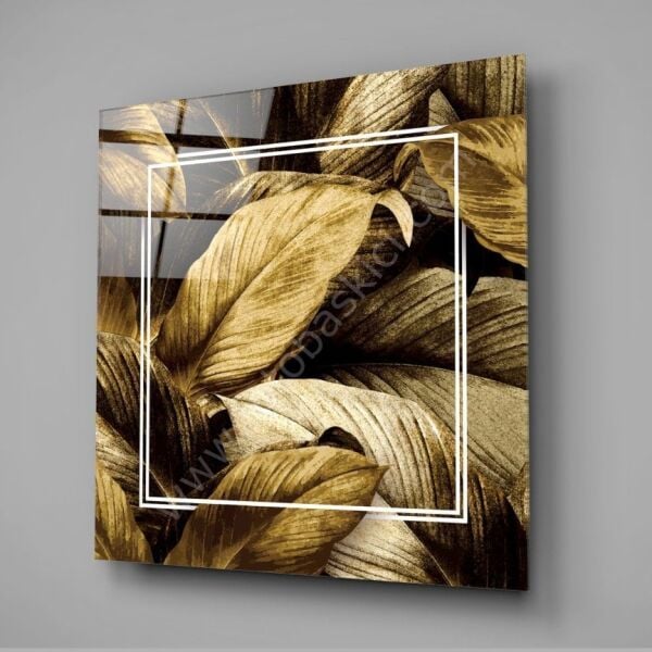 Altın Yapraklar Cam Tablo