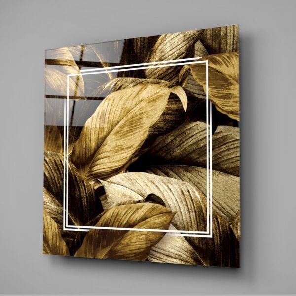 Altın Yapraklar Cam Tablo