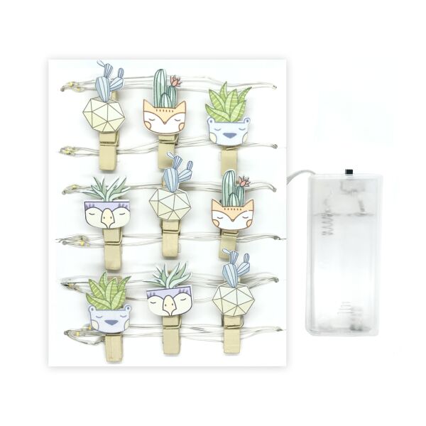 3 Metre Bakır Kablolu Bitki Figürlü 12 Mandallı Pilli Led Işık