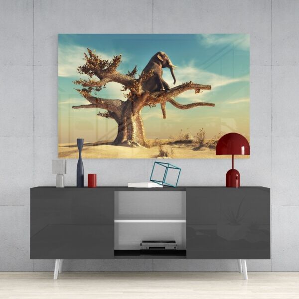 Düşünen Fil Cam Tablo