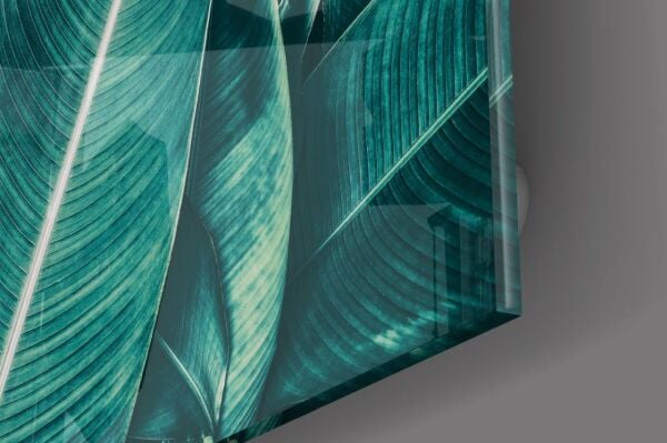 Yeşil Tropik Yaprak Cam Tablo No:1192