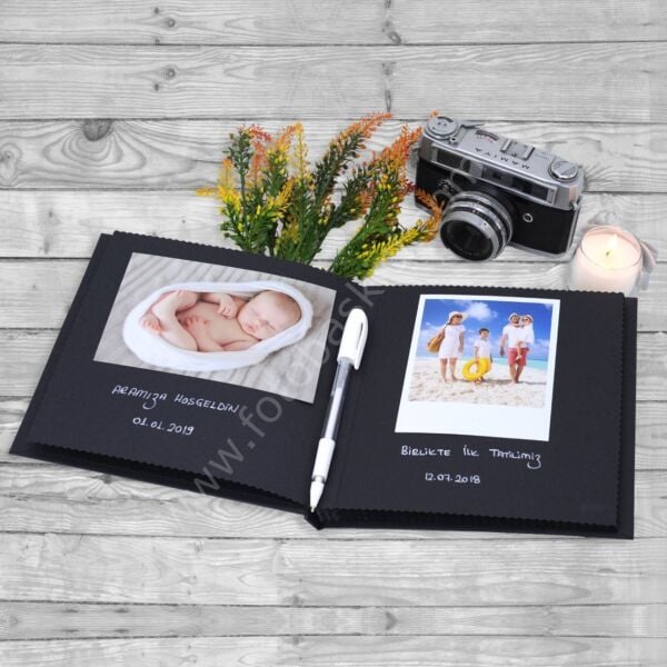 Beyaz Kalem Hediyeli Siyah Anı Defteri 20x20 cm