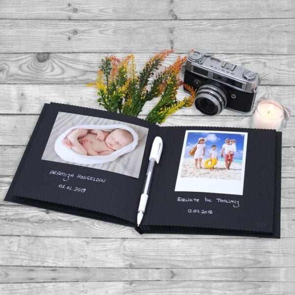 Beyaz Kalem Hediyeli Siyah Anı Defteri 20x20 cm