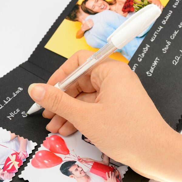 Beyaz Kalem Hediyeli Siyah Anı Defteri 20x20 cm