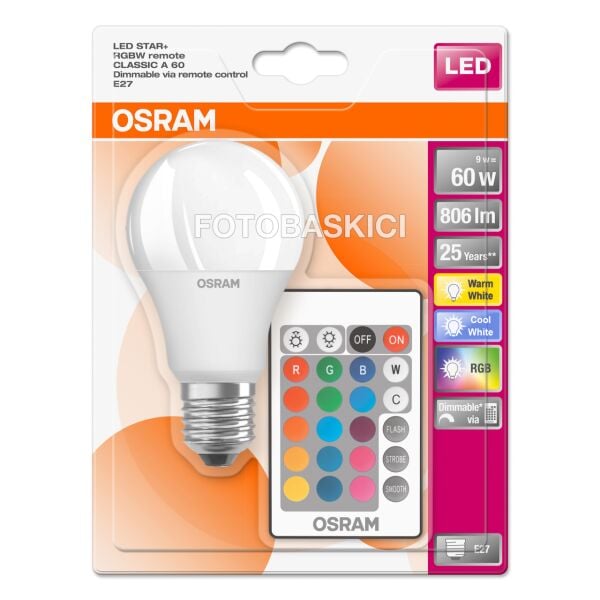 Osram Uzaktan Kumandalı Renk Değiştiren 9W 806 LM E27 Led Ampul (Yeni Model)