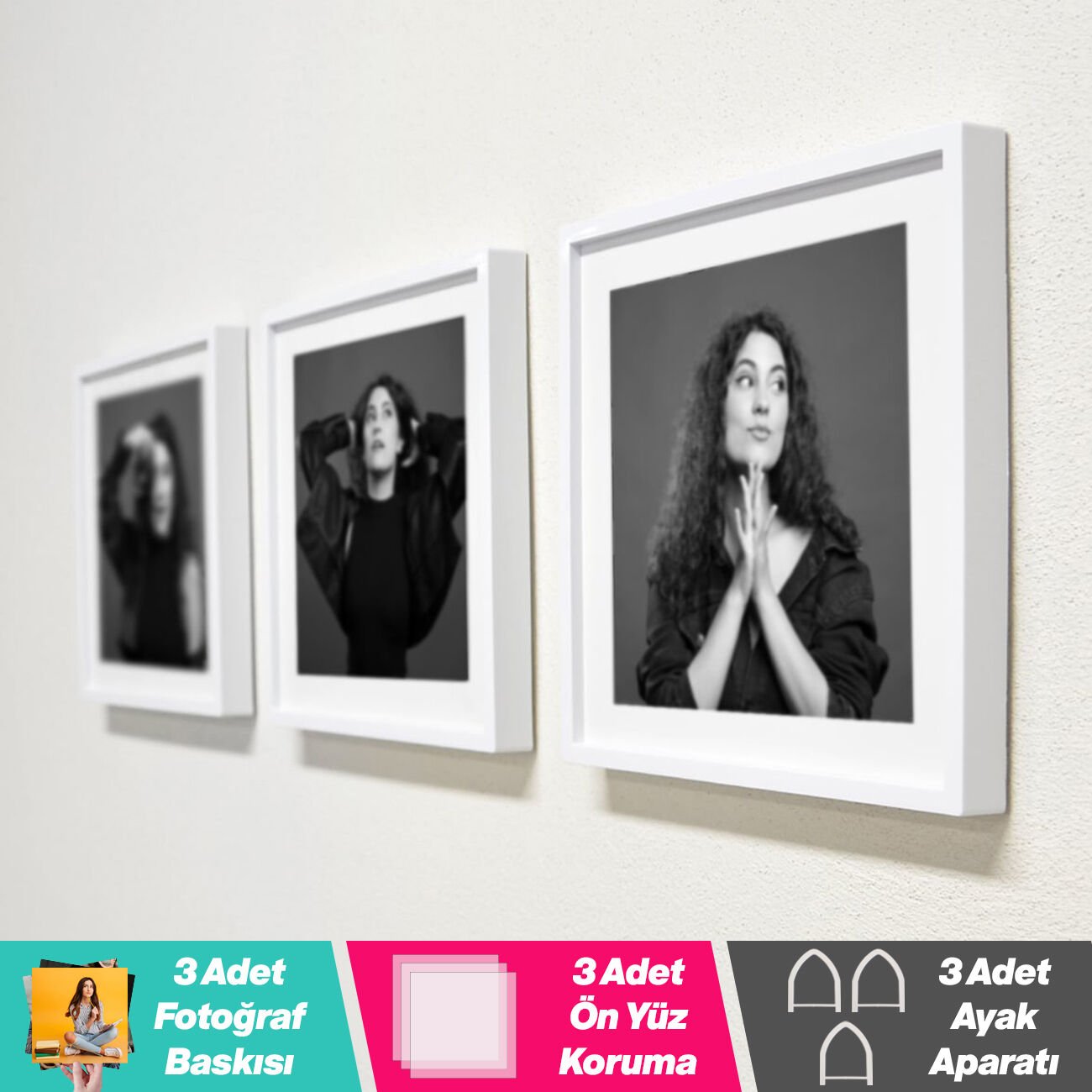 Sök Tak Kare Çerçeve Seti Beyaz 3'lü 21x21 cm