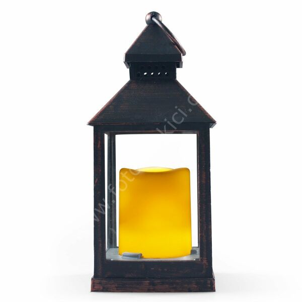 Mumlu Alev Efektli Nostaljik Bronz Led Fener