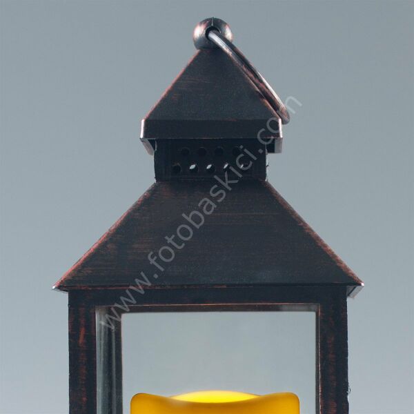 Mumlu Alev Efektli Nostaljik Bronz Led Fener