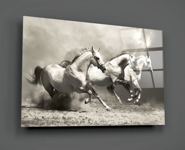 Koşan Atlar Cam Tablo
