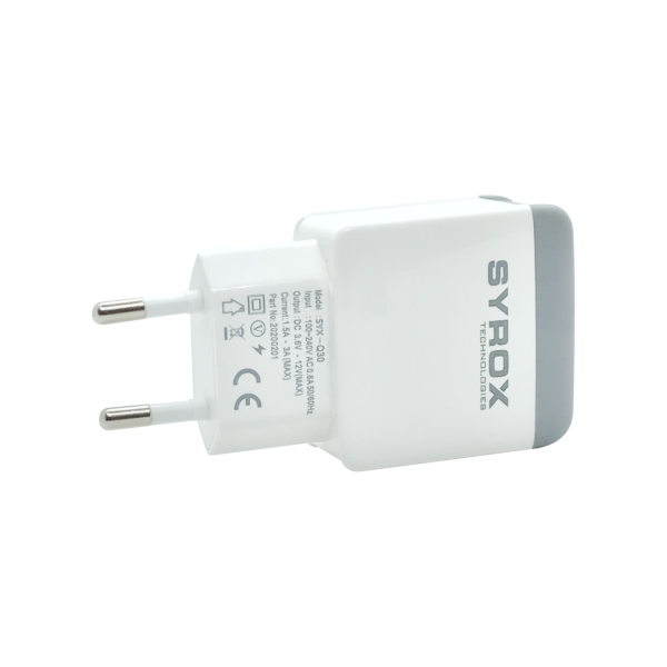 Syrox Q30 MicroUSB Girişli 3.0 Amper Hızlı Şarj Aleti Beyaz-Gri