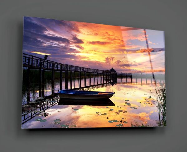 Rıhtımda Gün Batımı Cam Tablo