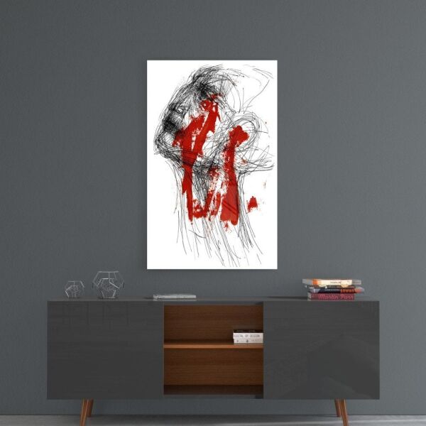 Kırmızı Düşünceler Cam Tablo