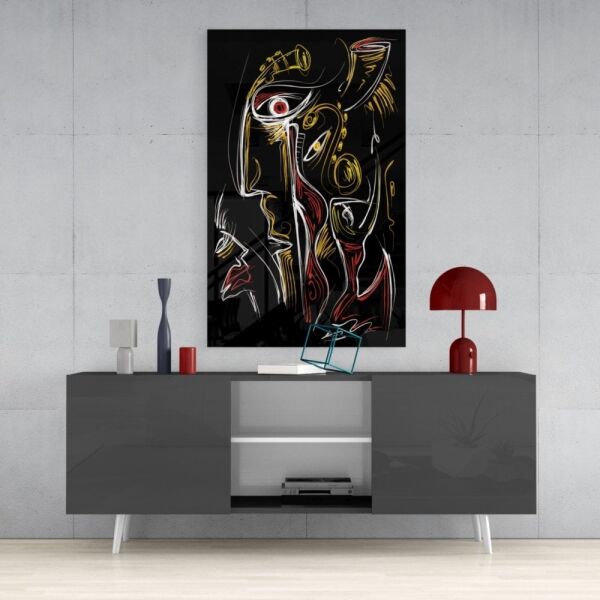 Soyut Yüzler Cam Tablo