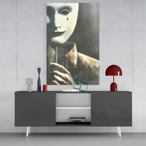 Maske ve Üzgünlük Cam Tablo