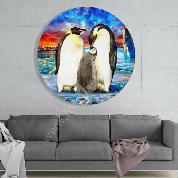 Penguen Ailesi Cam Tablo