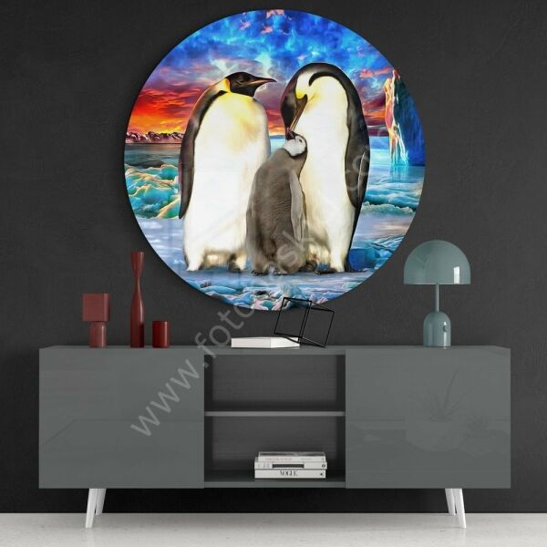 Penguen Ailesi Cam Tablo