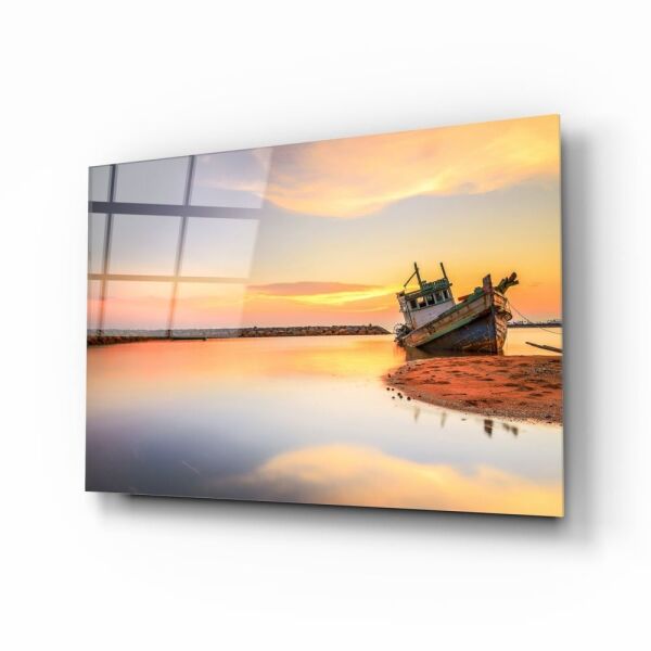 Sahilde Gemi Cam Tablo